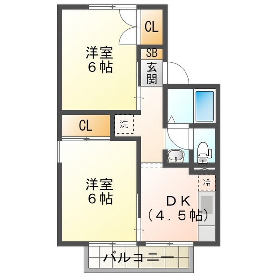 セジュールＨａｎａｎｏ　Ａの間取り