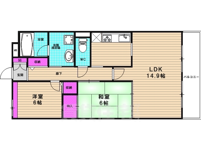 京都市西京区樫原宇治井西町のマンションの間取り