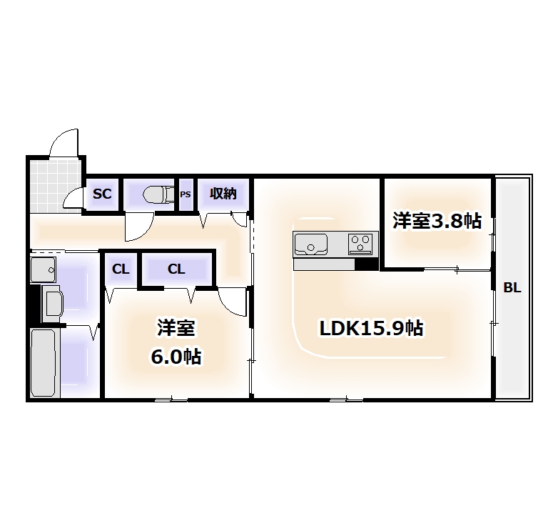 大阪市阿倍野区西田辺町のマンションの間取り