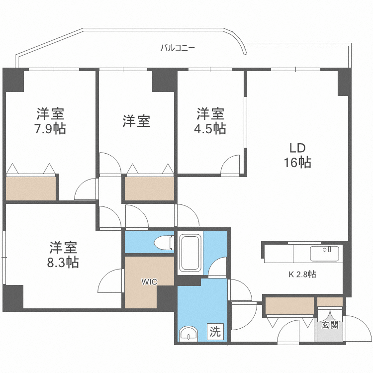 札幌市中央区南十八条西のマンションの間取り