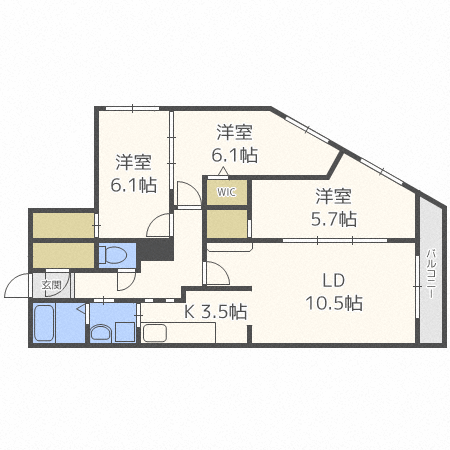 札幌市中央区南十五条西のマンションの間取り