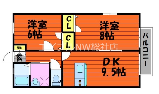 倉敷市船穂町船穂のアパートの間取り