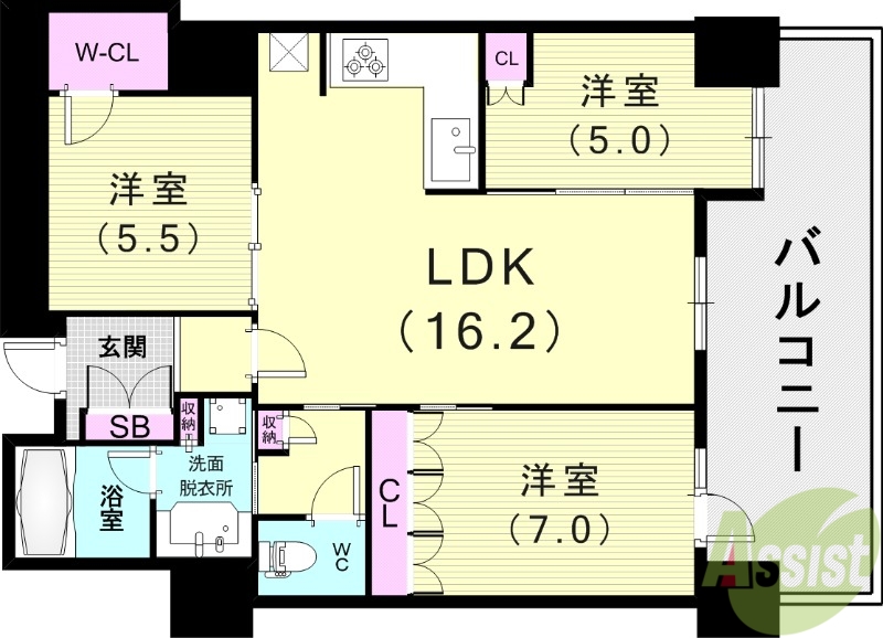 神戸市東灘区住吉東町のマンションの間取り