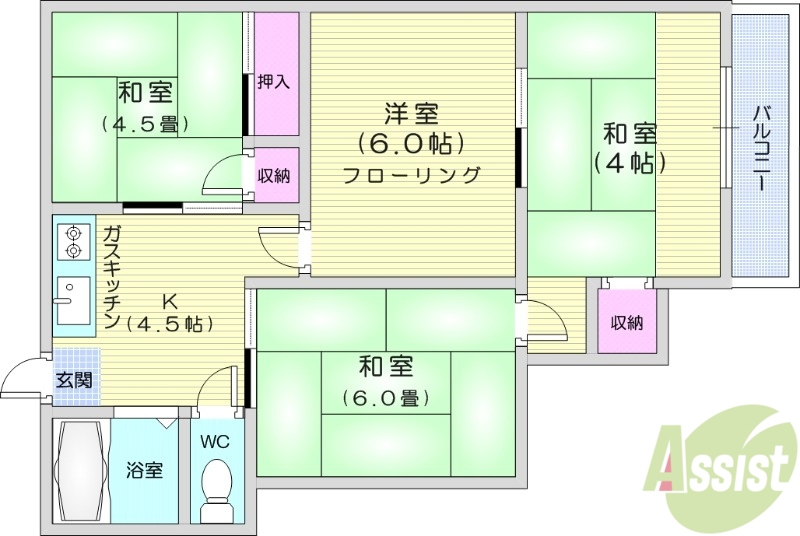 仙台市宮城野区萩野町のアパートの間取り