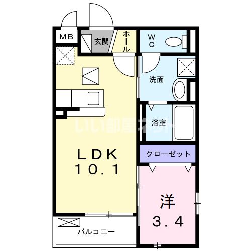 八幡市八幡城ノ内のアパートの間取り