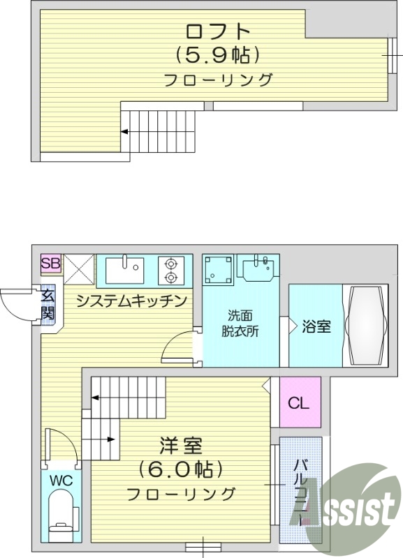 仙台市宮城野区高砂のアパートの間取り