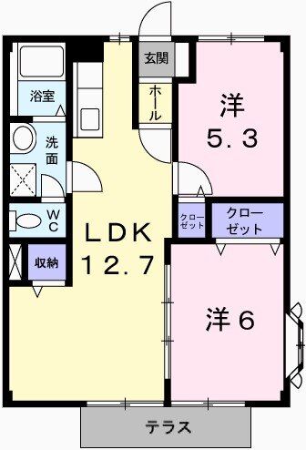 【姫路市花田町一本松のアパートの間取り】