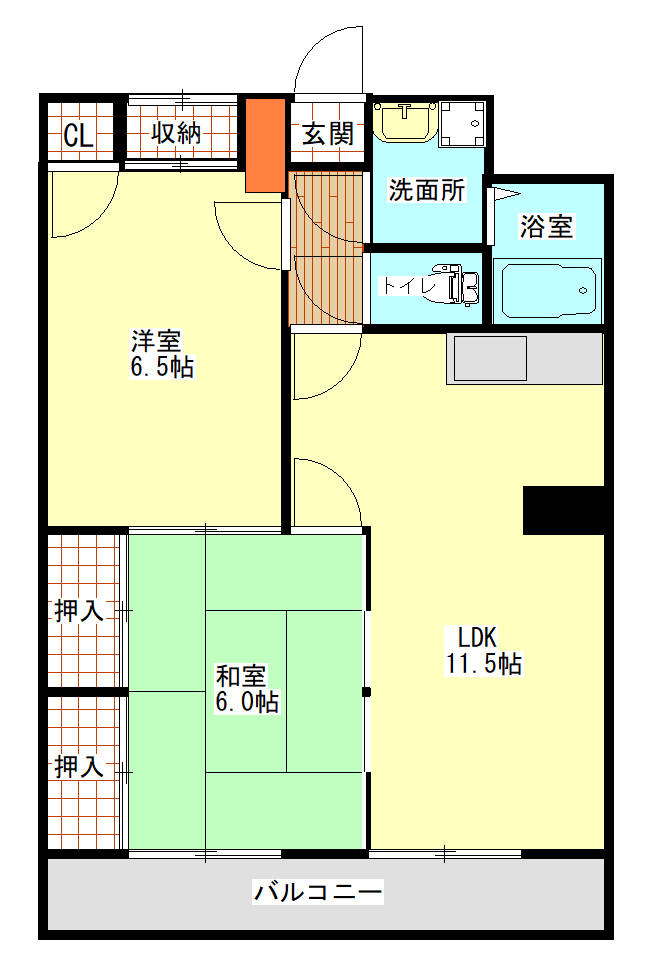 山形市桧町２丁目　エスパシオ　２LDKの間取り