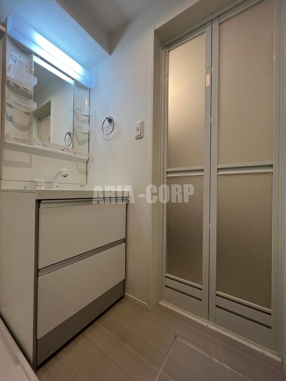 洗面設備　ゆとりある脱衣所スペース！シャワーヘッドの独立洗面台付きです