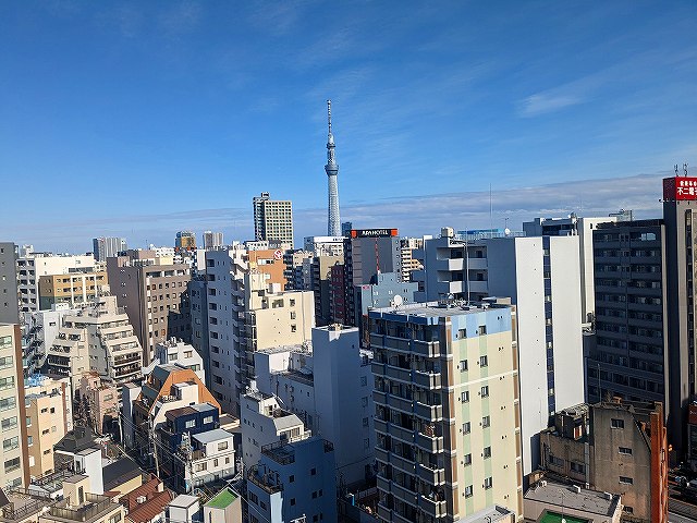 眺望　14Fバルコニー、上層階はバルコニーからスカイツリー、隅田川