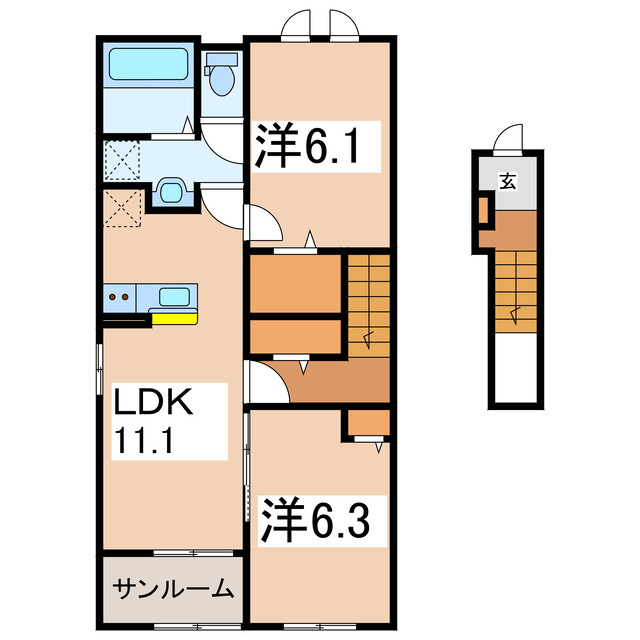 大沼郡会津美里町字新町のアパートの間取り