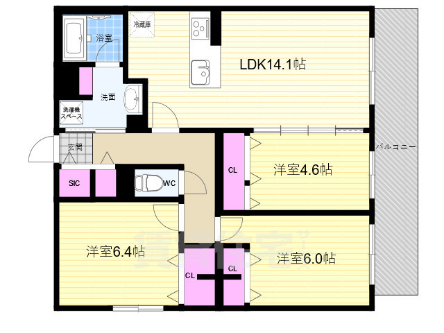 京都市北区上賀茂東上之段町のマンションの間取り