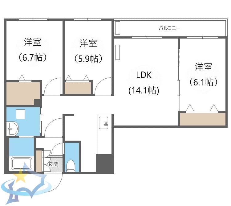 【札幌市西区発寒五条のマンションの間取り】