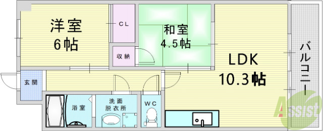 【大阪市西淀川区姫島のマンションの間取り】