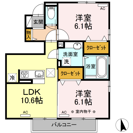 山形市五十鈴のアパートの間取り