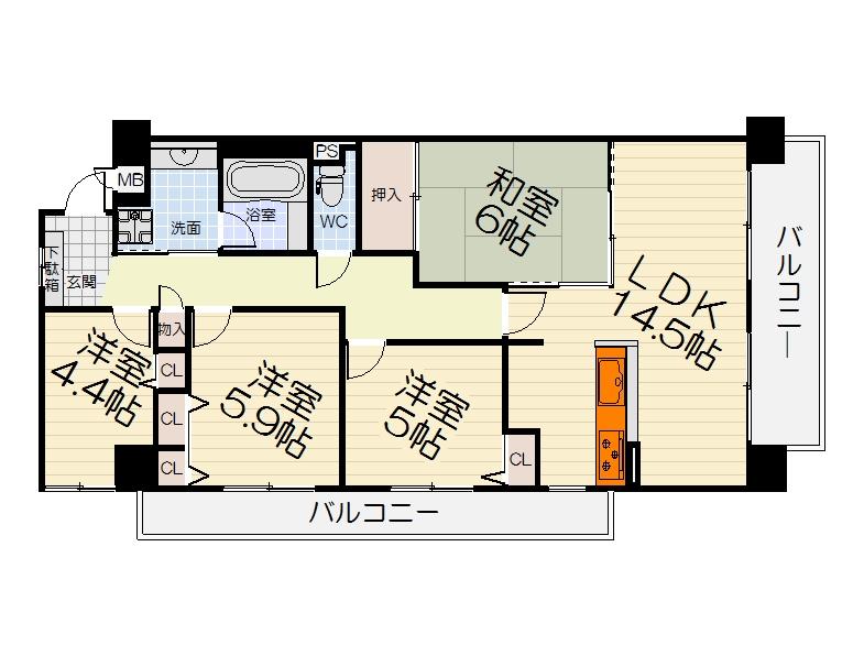 堺市西区上のマンションの間取り