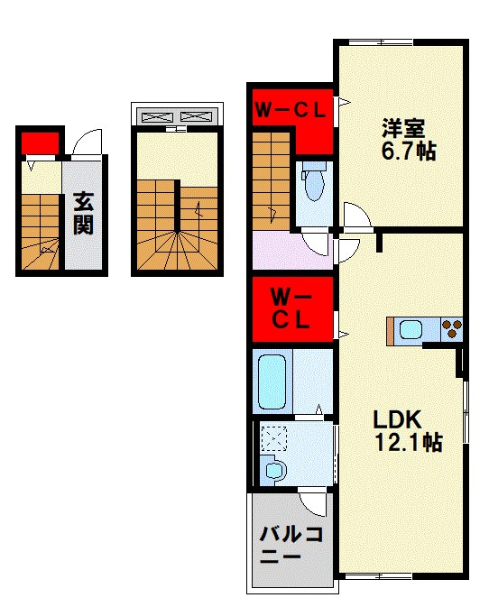 北九州市八幡西区下上津役元町のアパートの間取り