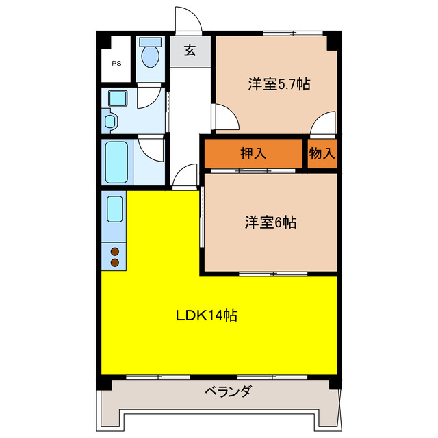 岐阜市茜部大野のマンションの間取り