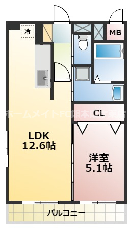 熊本市電健軍線 商業高校前駅 徒歩33分 5階建 築12年の間取り写真