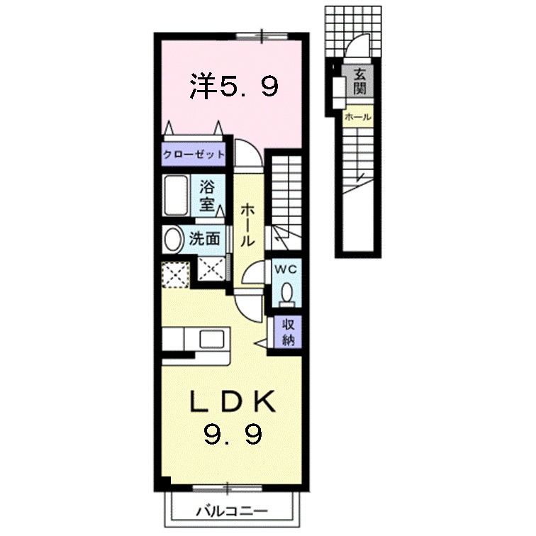 境港市夕日ヶ丘のアパートの間取り