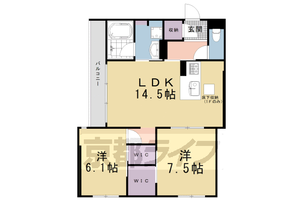 京都市南区西九条大国町のマンションの間取り