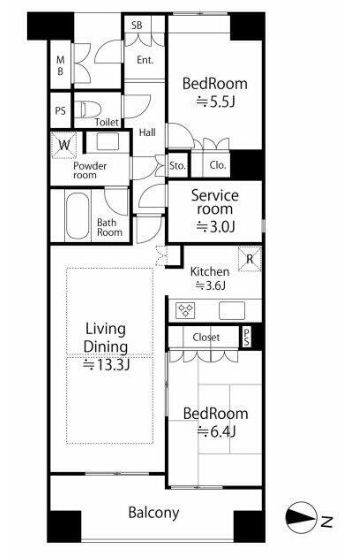 港区港南のマンションの間取り