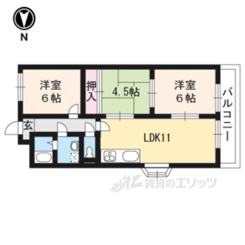 長岡京市開田のマンションの間取り