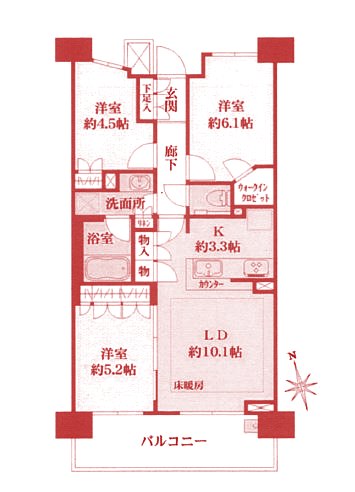 横浜市緑区中山のマンションの間取り