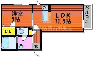 岡山市北区富田のアパートの間取り