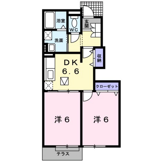 【岡山市中区赤田のアパートの間取り】