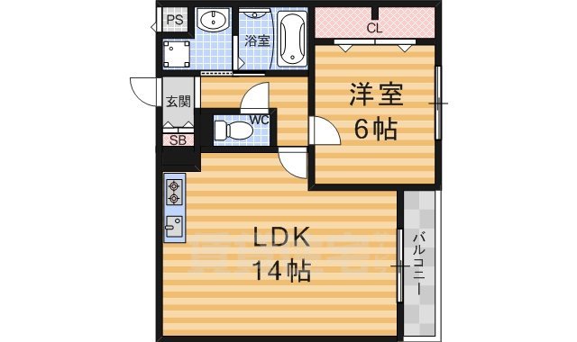 京都市山科区大宅中小路町のアパートの間取り