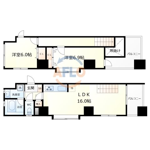 【大阪市中央区博労町のマンションの間取り】