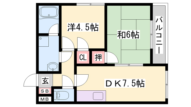 明石市西新町のアパートの間取り