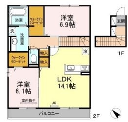 倉敷市西阿知町のアパートの間取り