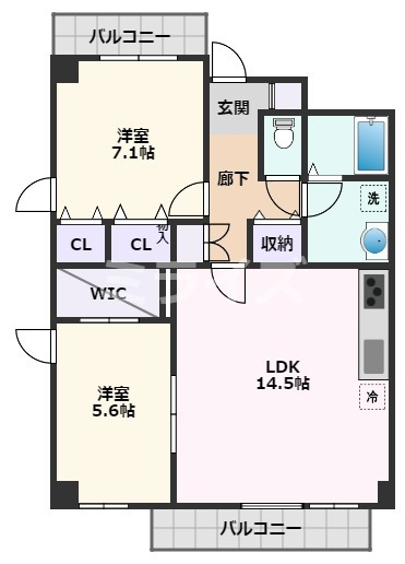 吹田市五月が丘西のマンションの間取り