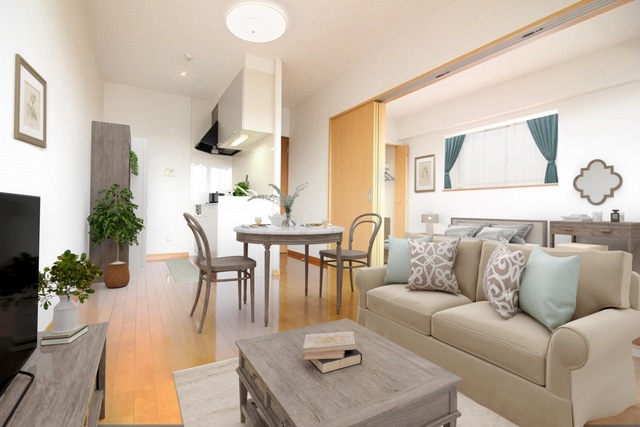 居室・リビング　※家具・小物はＣＧで合成しています。地齋のお部屋に家具。家電