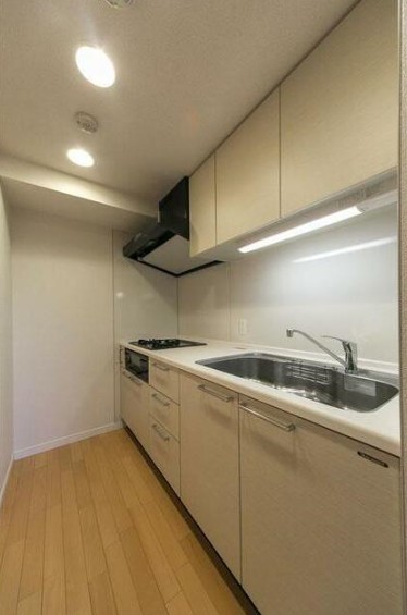 キッチン　3口システムガスキッチン。グリル付き。