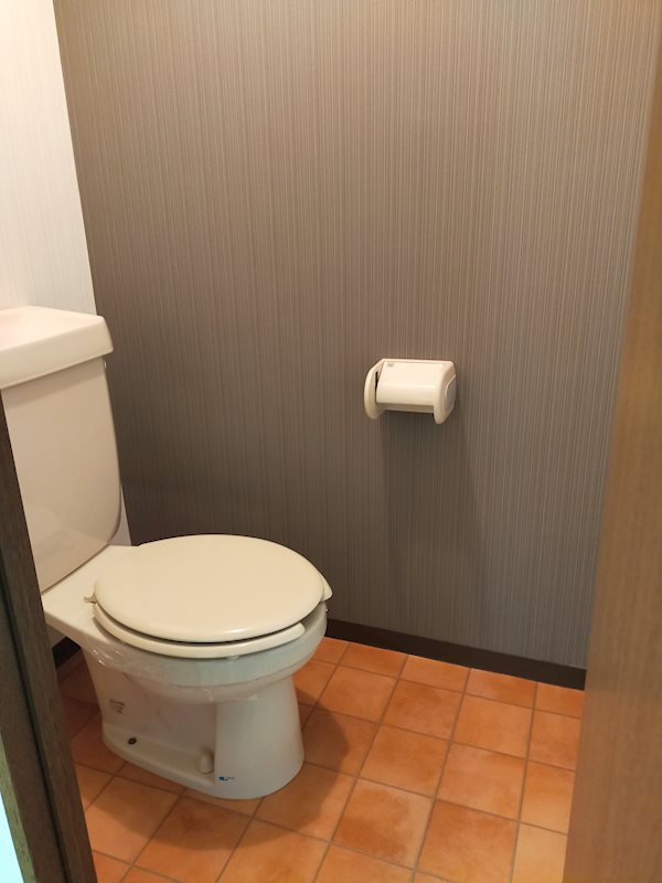 トイレ　落ち着いたグレーのアクセントクロス