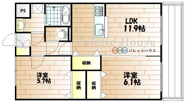 岡山市北区大安寺南町のマンションの間取り