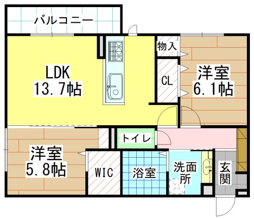 北九州市門司区大里戸ノ上のアパートの間取り