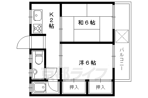 京都市左京区一乗寺払殿町のマンションの間取り