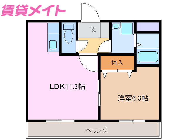 鈴鹿市須賀のアパートの間取り