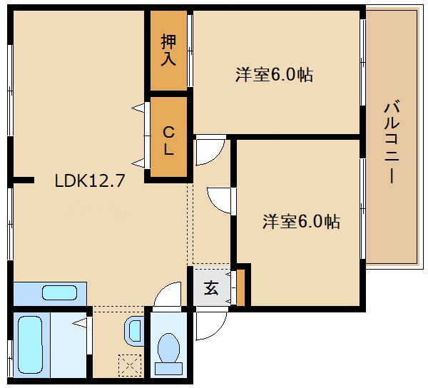 藤井寺市藤ケ丘のアパートの間取り