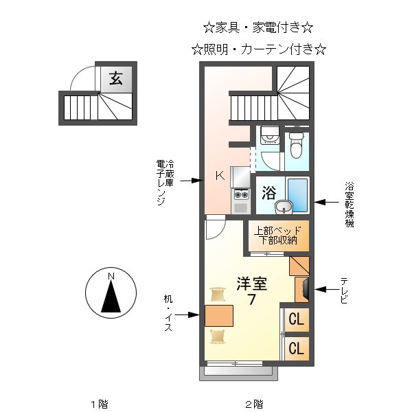 あま市篠田のアパートの間取り