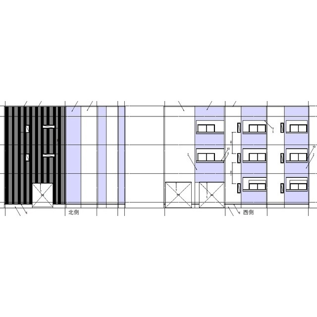 建物外観　北・西側立面図