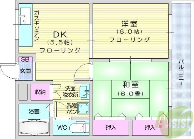 仙台市若林区若林のマンションの間取り