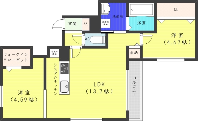 札幌市中央区南十九条西のマンションの間取り