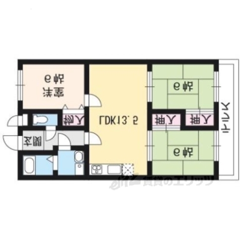 京都市西京区山田弦馳町のマンションの間取り