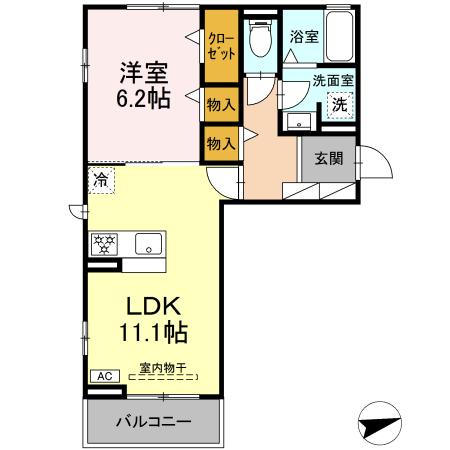 岡崎市六名のアパートの間取り