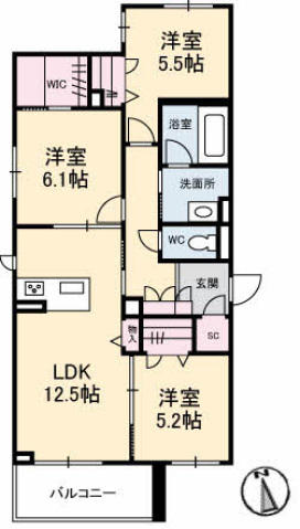 広島市安佐南区西原のマンションの間取り